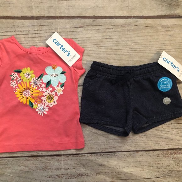 Carter's Baby Girl Floral Summer Outfit w Stretchy Shorts, Size 3 Months, NWTs - Picture 7 of 7
